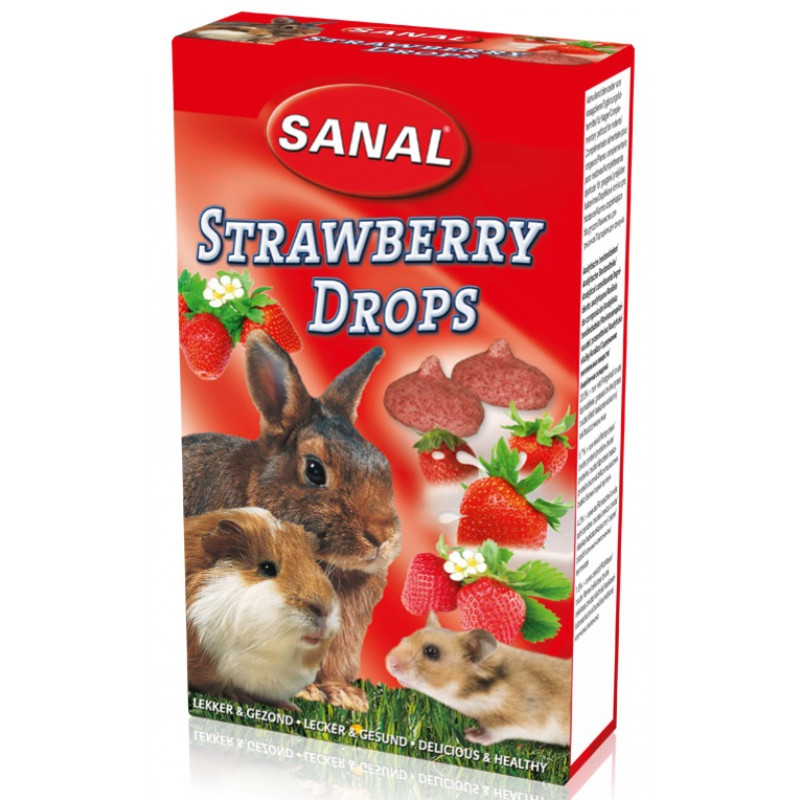 SANAL Strawberry Drops, 45g - multivitamīnu kārums ar zemenēm grauzējiem