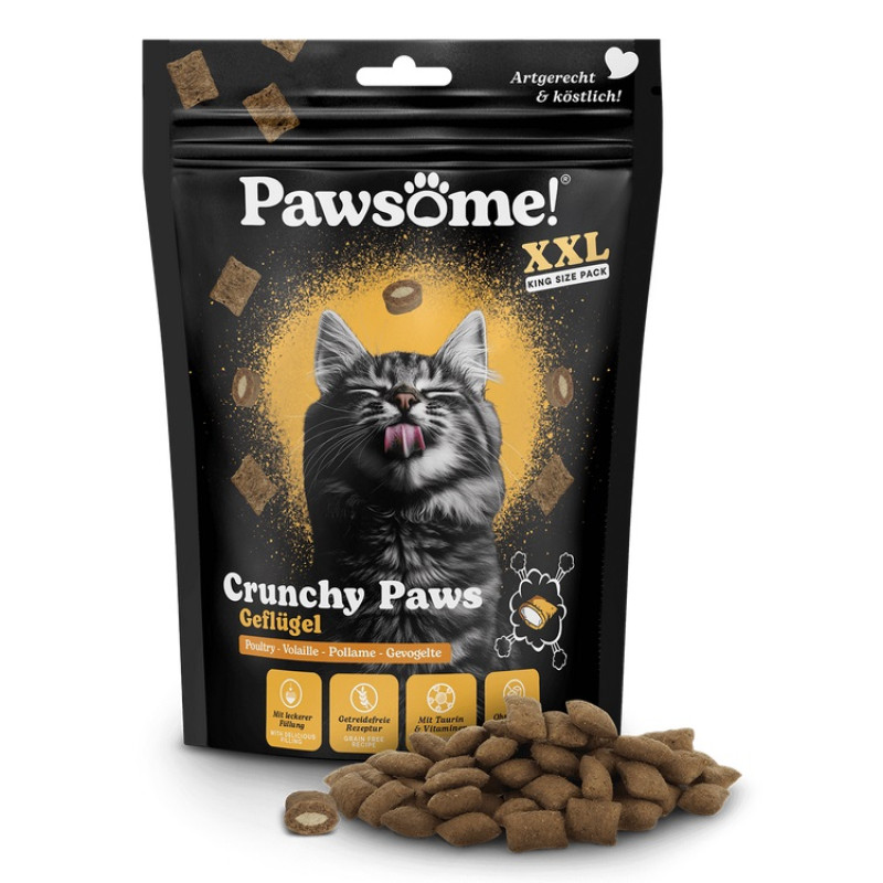 Pawsome! Crunchy Paws Geflügel, 150g - bezgraudu spilventiņi ar mājputnu gaļas pildījumu 