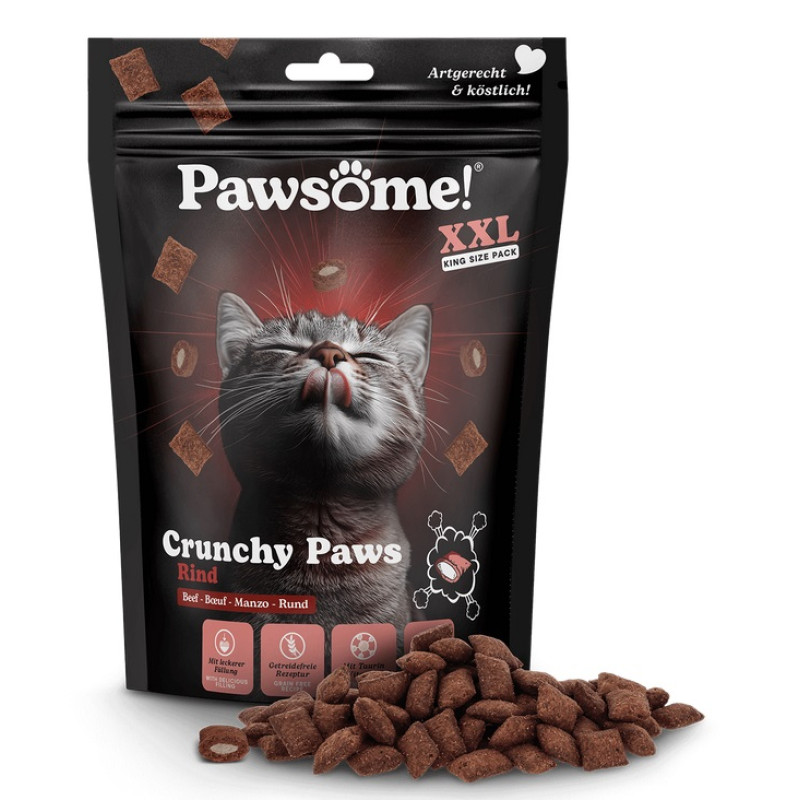 Pawsome! Crunchy Paws Rind, 150g - bezgraudu spilventiņi ar liellopu gaļas pildījumu 