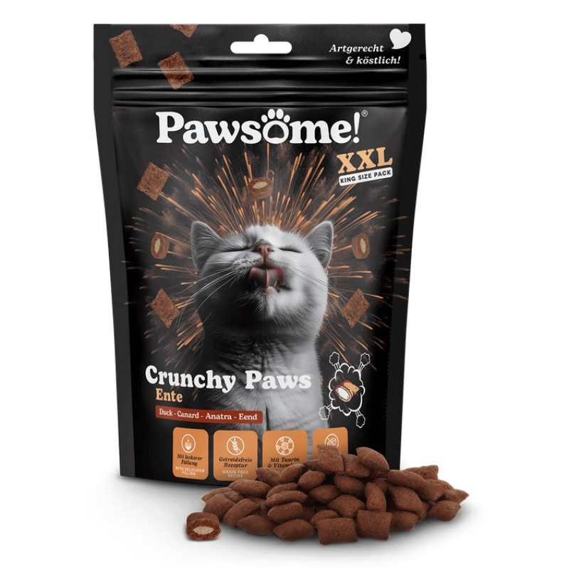 Pawsome! Crunchy Paws Ente, 150g - bezgraudu spilventiņi ar pīles gaļas pildījumu 
