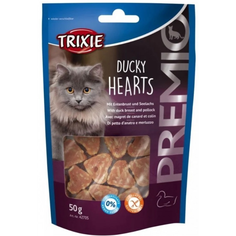 TRIXIE Premio Hearts, 50g - mīkstas sirsniņas ar pīles krūtiņu un mencu