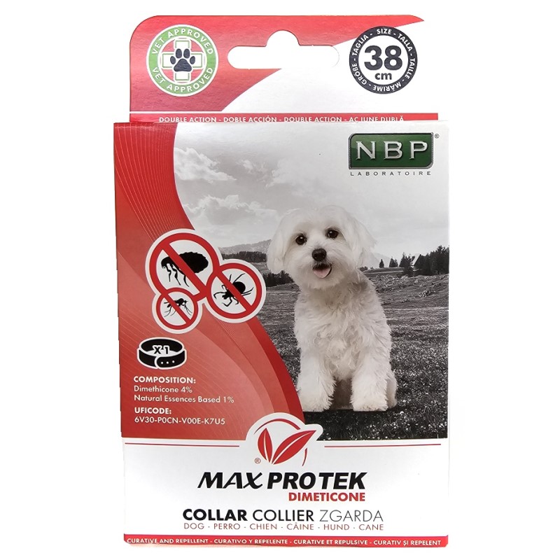 Max Pro Tek Small Dog Collar, 38cm - dubultās iedarbības pretparazītu kaklasiksna suņiem