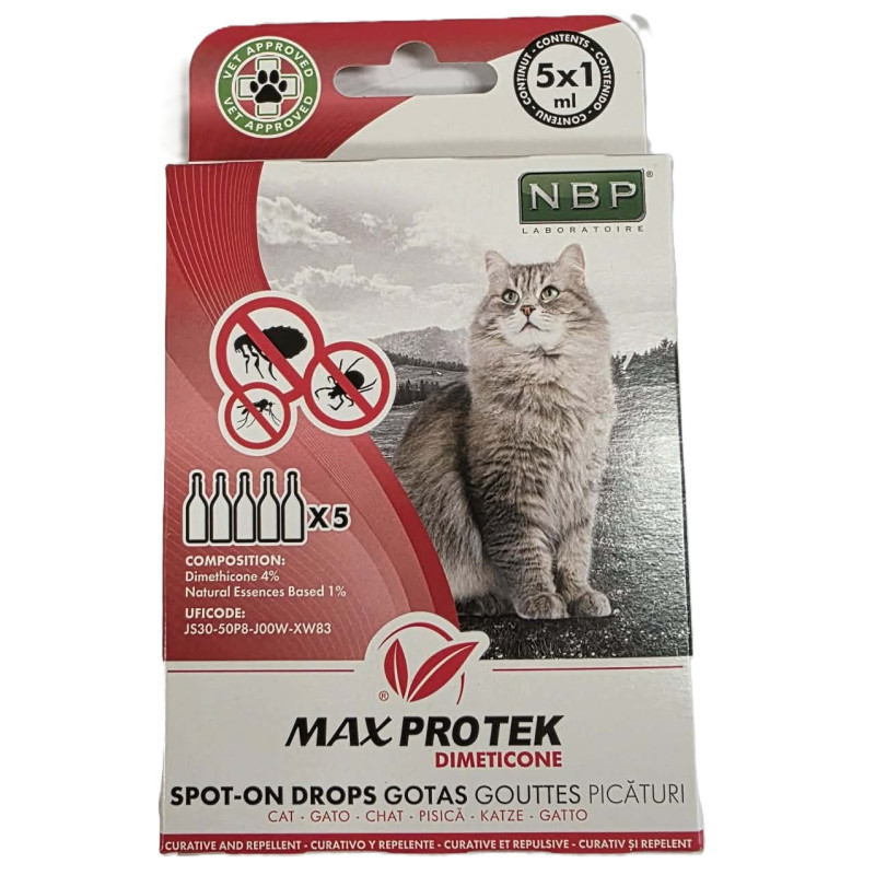 Max Pro Tek Dimeticone Cat Spot-On - dubultās iedarbības pretparazītu pilieni kaķiem
