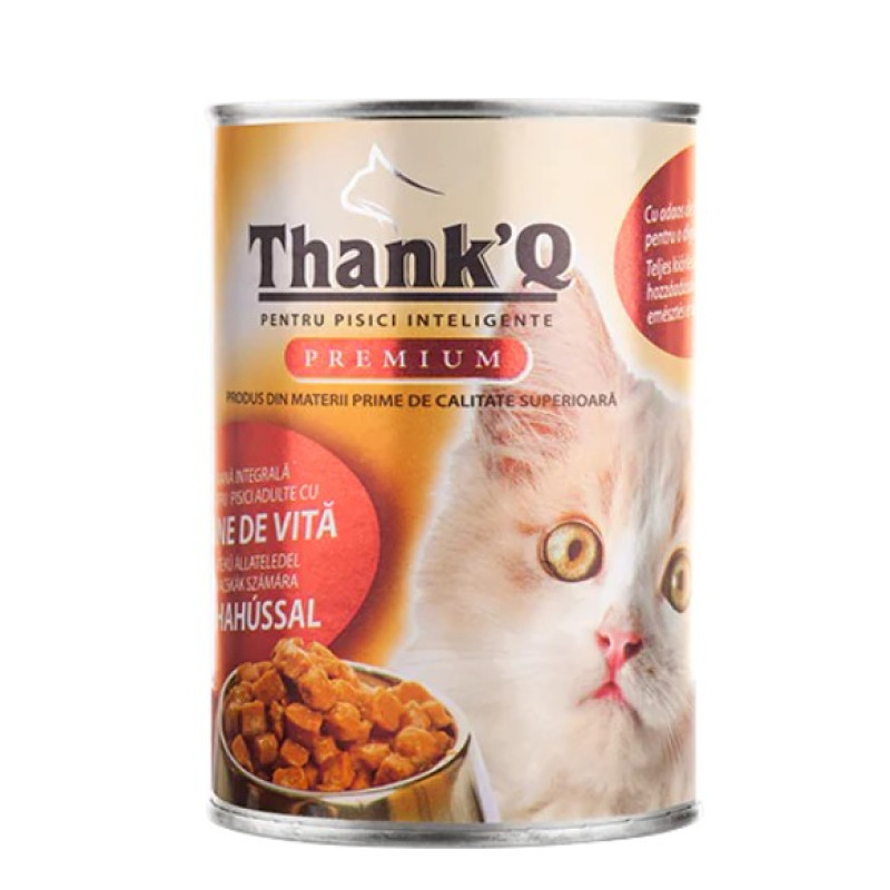 ThankQ Cat Premium Beef, 415g - gabaliņi mērcē ar liellopu pieaugušiem kaķiem