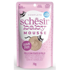 Schesir Baby Mousse Chicken&Chicken Liver, 70g - pilnvērtīgā barība - vistas un vistas aknu uzputenis kaķēniem
