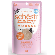 Schesir Baby Mousse Salmon&Chicken, 70g - pilnvērtīgā barība - laša un vistas uzputenis kaķēniem