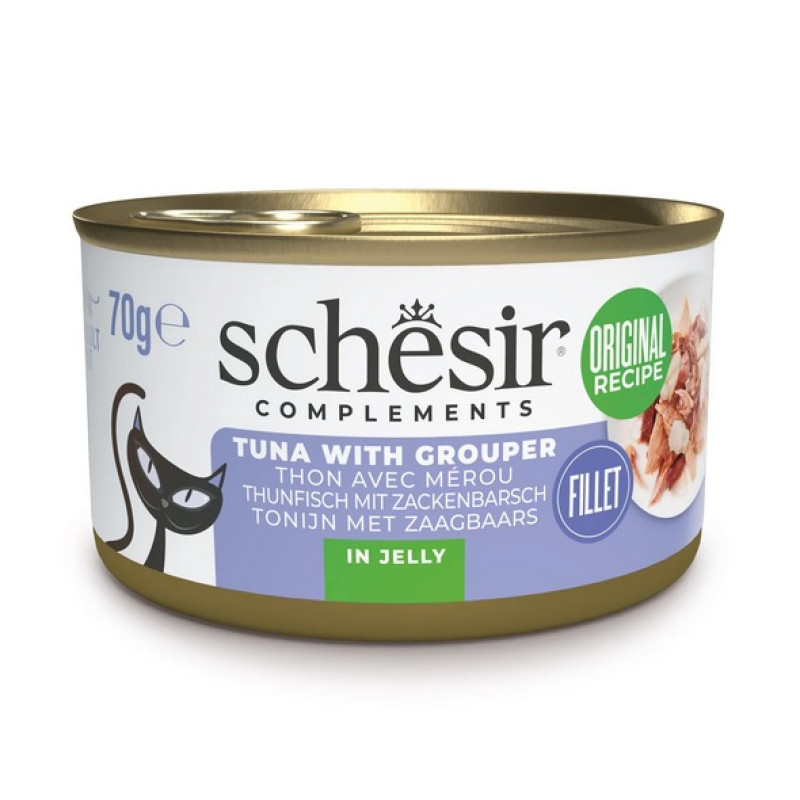 Schesir Cat Tuna with Grouper in Jelly, 70g - papildbarība - tuncis un grupers želejā
