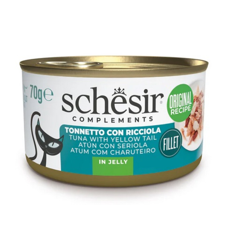 Schesir Cat Tuna with Yellow Tail in Jelly, 70g - papildbarība - tuncis un dzeltenastes luciāns želejā