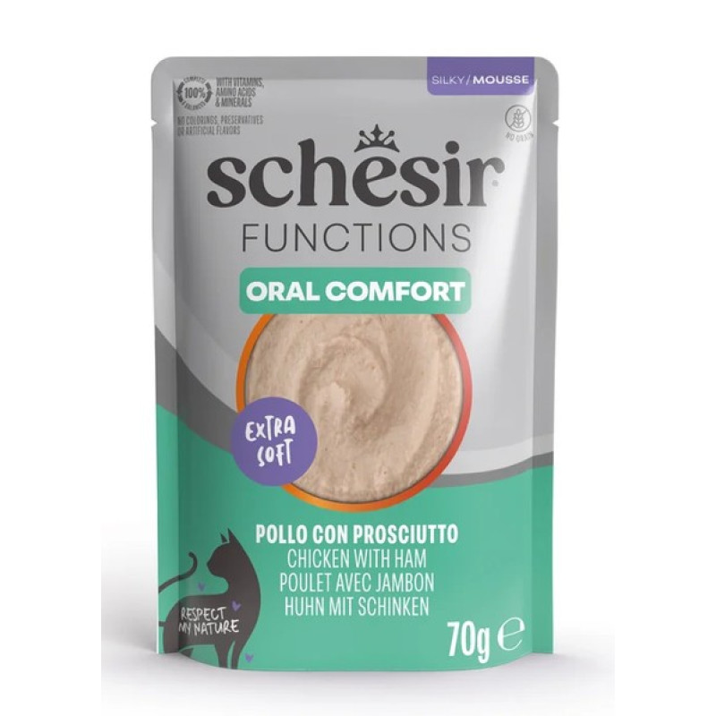 Schesir Cat Functions Mousse Oral Care, 70g - pilnvērtīgā barība - uzputenis kaķiem ar stomatoloģiskām problēmām
