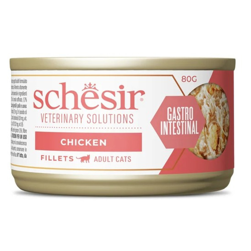 Schesir Cat Veterinary Solutions Gastro Intestinal Chicken Fillets, 80g - veterinārā diēta gremošanai - vistas fileja buljonā