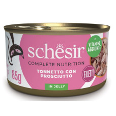 Schesir Cat Tuna with Ham In Jelly, 85g - pilnvērtīgā barība - tuncis un šķiņķis želejā