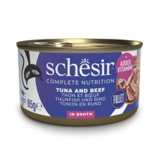Schesir Cat Tuna and Beef in Broth, 85g - pilnvērtīgā barība - tuncis un liellops buljonā