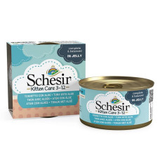 Schesir Kitten Care Tuna with Aloe In Jelly, 85g - pilnvērtīgā barība - tuncis un alveja želejā kaķēniem