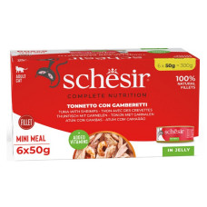 Schesir Cat Tuna with Shrimps In Jelly, 6x50g - pilnvērtīgā barība - tuncis un garneles želejā