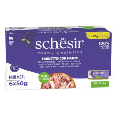 Schesir Cat Tuna with Beef In Jelly, 6x50g - pilnvērtīgā barība - tuncis un liellops želejā