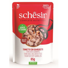 Schesir Cat Tuna with Shrimps In Jelly, 85g - pilnvērtīgā barība - tuncis un garneles želejā