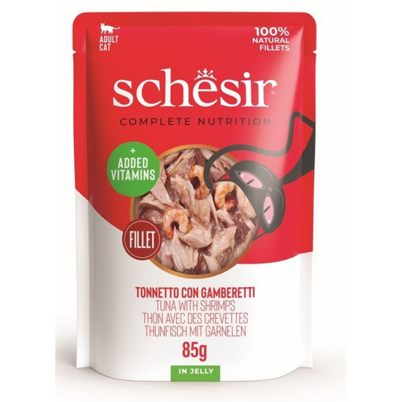Schesir Cat Tuna with Shrimps In Jelly, 85g - pilnvērtīgā barība - tuncis un garneles želejā