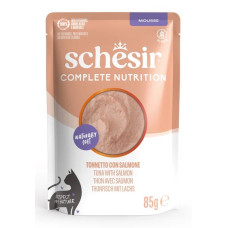 Schesir Cat Tuna with Salmon In Mousse, 85g - pilnvērtīgā barība - tunča un laša uzputenis