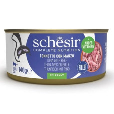 Schesir Cat Tuna with Beef in Jelly, 140g - pilnvērtīgā barība - tuncis un liellops želejā