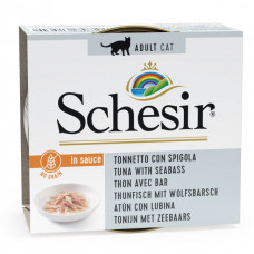 SCHESIR Cat Tuna with Seabass Sauce, 70g - tuncis un jūras asaris mērcē, bez graudiem