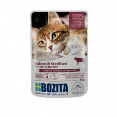 Bozita Indoor&Sterilized Beef Gelly, 85g - bezgraudu gaļas gabaliņi ar liellopu želejā sterilizētiem un mājas kaķiem