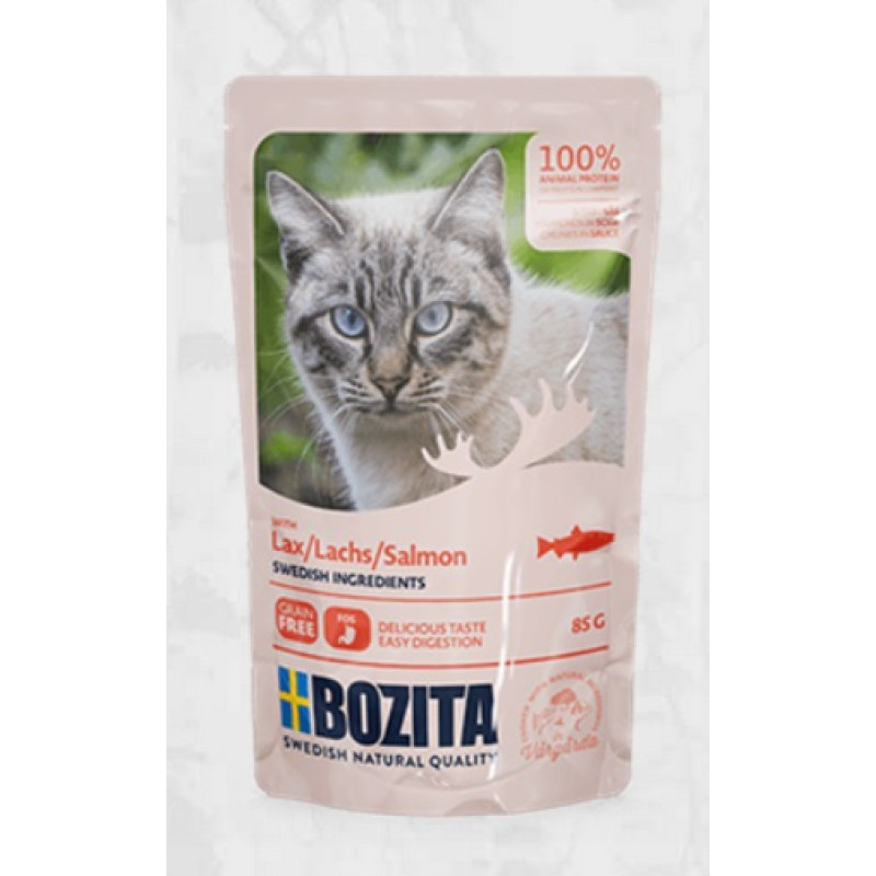 AKCIJA 3+1 Bozita Salmon Sauce, 85g - bezgraudu gaļas gabaliņi ar lasi mērcē