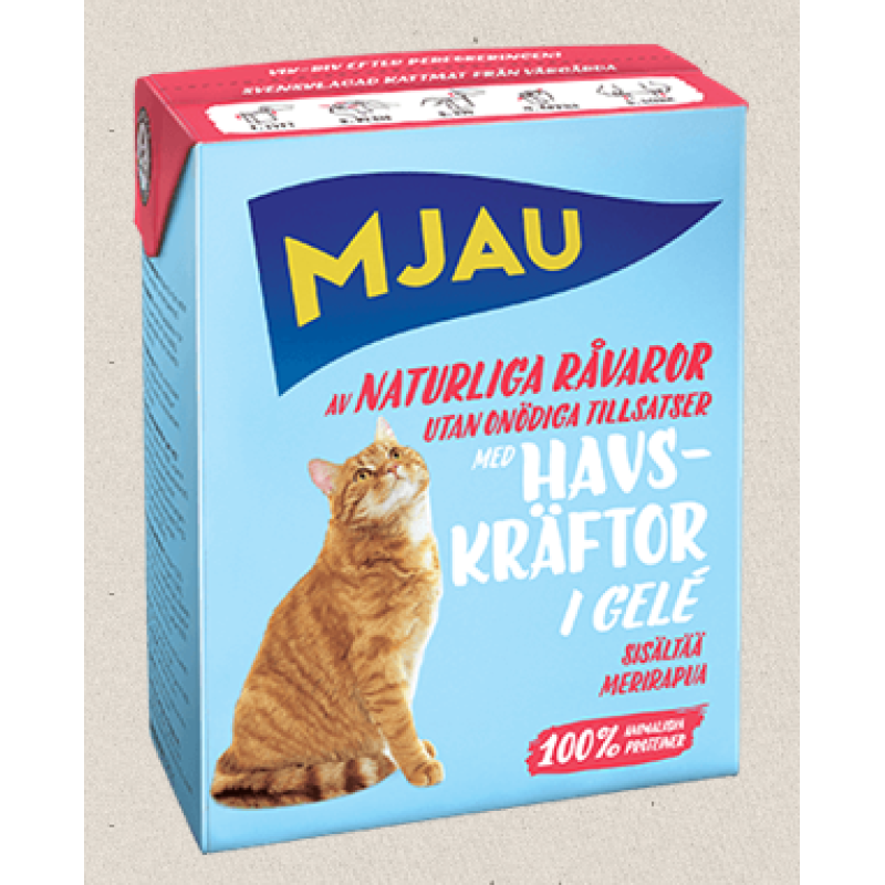 Mjau Havskraftor Gele, 380g - bezgraudu gaļas gabaliņi ar omāriem želejā