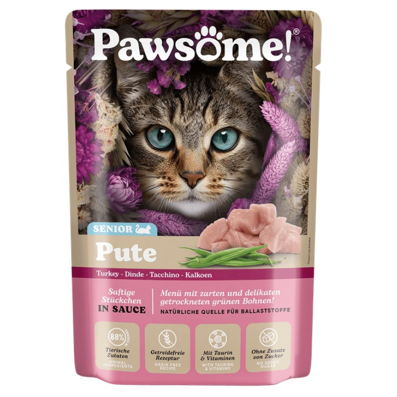 Pawsome! Senior Pute, 85g - bezgraudu gaļas gabaliņi ar tītaru mērcē senjoriem