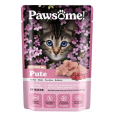 Pawsome! Junior Pute, 85g - bezgraudu gaļas gabaliņi ar tītaru mērcē kaķēniem