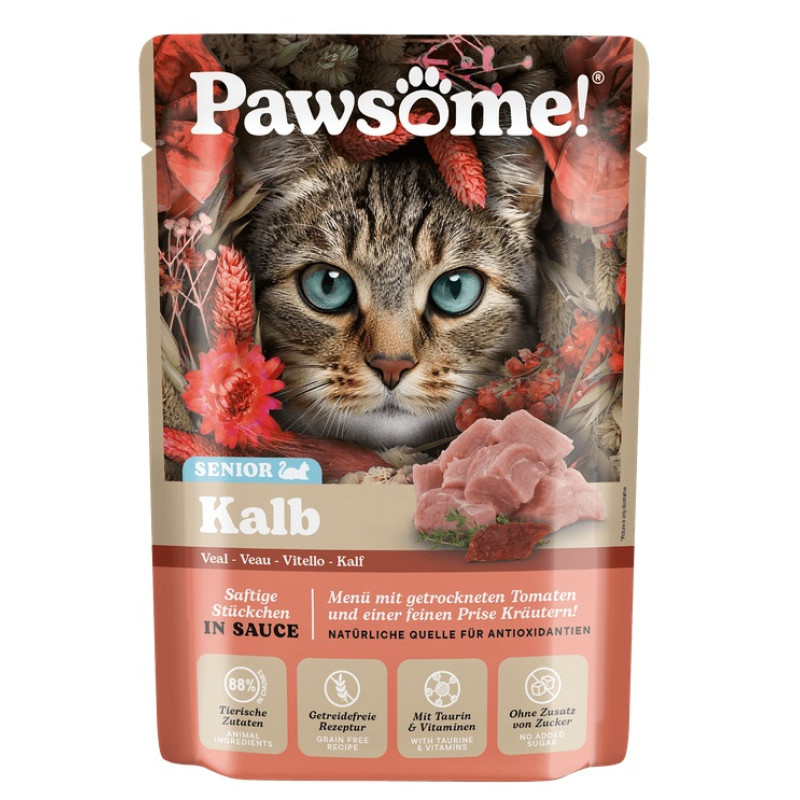 Pawsome! Senior Kalb, 85g - bezgraudu gaļas gabaliņi ar teļu mērcē senjoriem