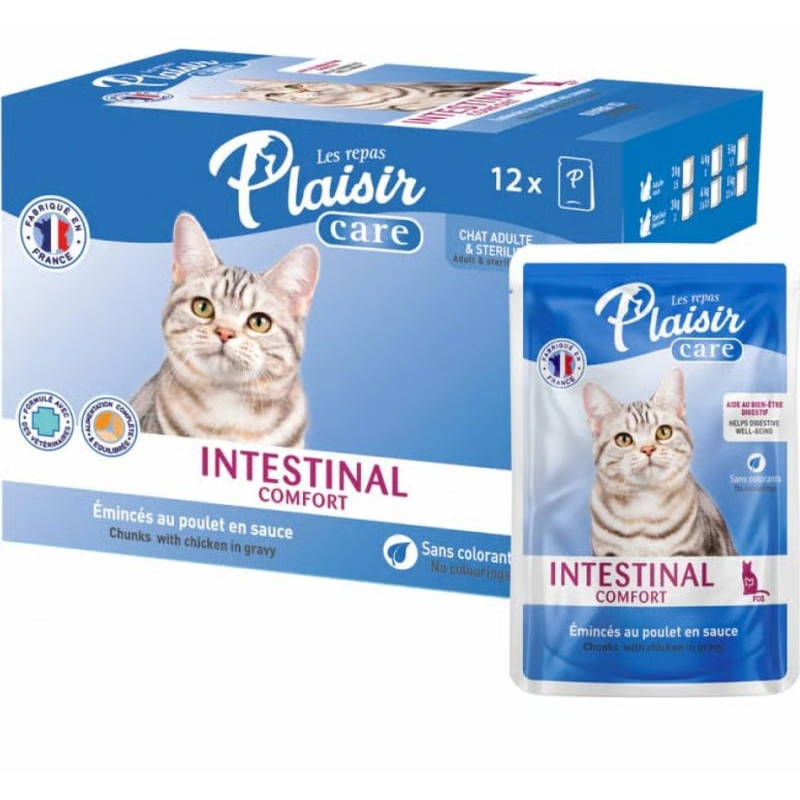 Plaisir Cat Care Intestinal Comfort, 12x85g - LIELPAKA - gaļas gabaliņi mērcē gremošanas komfortam