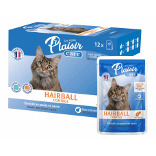 Plaisir Cat Care Hairball Control, 12x85g - БОЛЬШАЯ УПАКОВКА - мясные кусочки в соусе для контроля комков шерсти