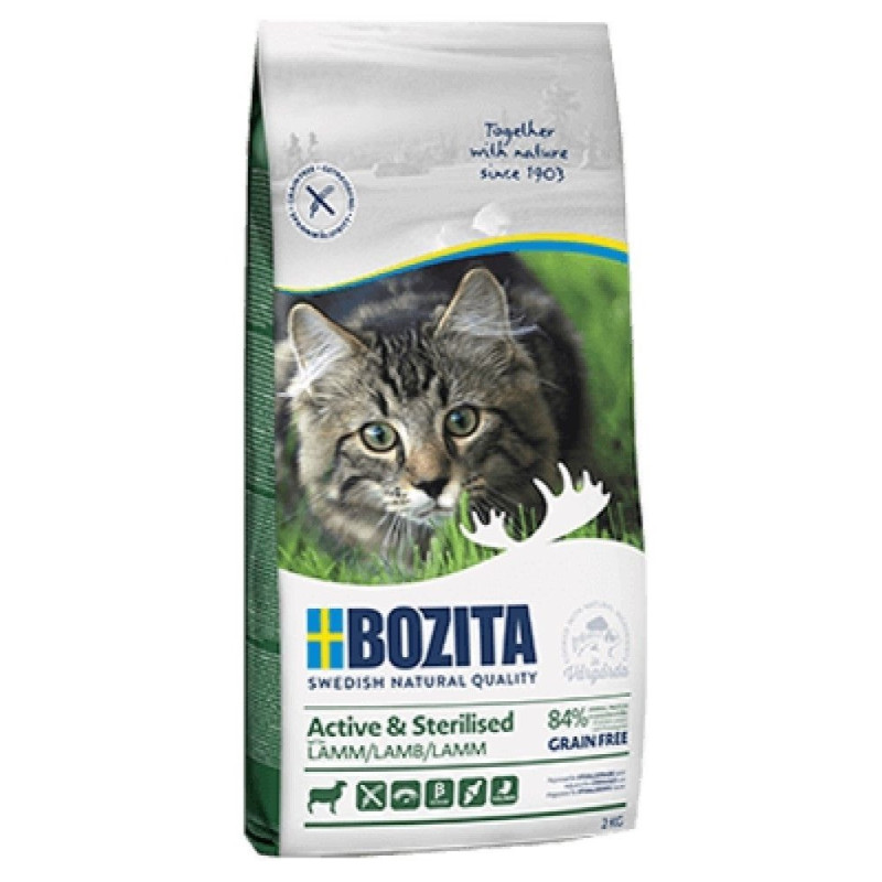 Bozita Grain Free Active & Sterilized Lamb, 400g - bezgraudu sausā barība ar jēru aktīviem sterilizētiem kaķiem