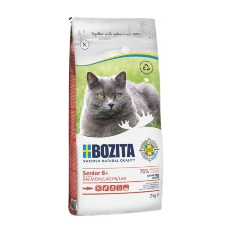 Bozita Grain Free Senior 8+ Salmon, 2kg - bezgraudu sausā barība ar lasi veciem kaķiem