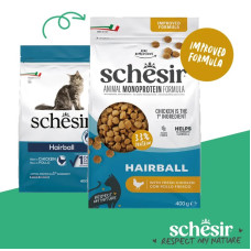 Schesir Hairball, 400g - sausā barība ar svaigu vistu pret spalvu kamoliem kuņģī kaķiem