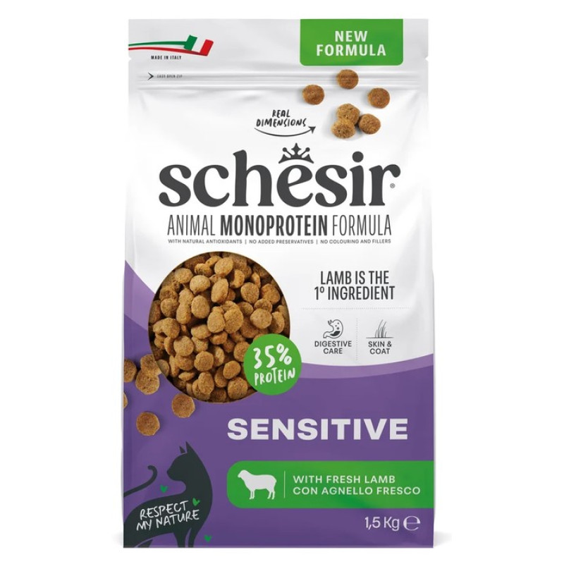 Schesir Sensitive Lamb, 1.5kg - sausā barība ar svaigu jēru kaķiem ar jūtīgu gremošanu