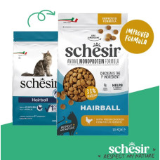 Schesir Hairball, 1.5kg - sausā barība ar svaigu vistu pret spalvu kamoliem kuņģī kaķiem