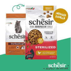 Schesir Sterilized Chicken, 1.5kg - bezgraudu sausā barība ar svaigu vistu sterilizētiem kaķiem un kaķiem ar lieko svaru