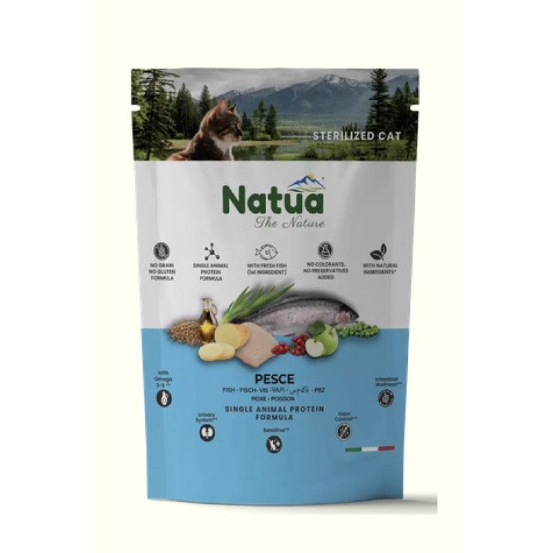 Natua Sterilized Fish, 350g - bezgraudu monoproteīna sausā barība ar zivīm sterilizētiem kaķiem