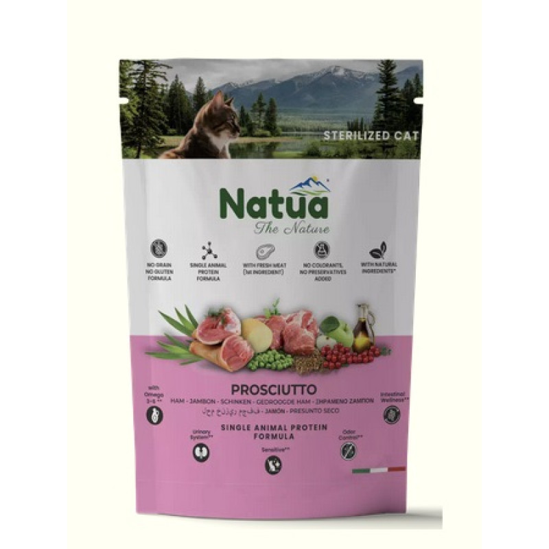 Natua Sterilized Ham, 350g - bezgraudu monoproteīna sausā barība ar šķiņķi sterilizētiem kaķiem