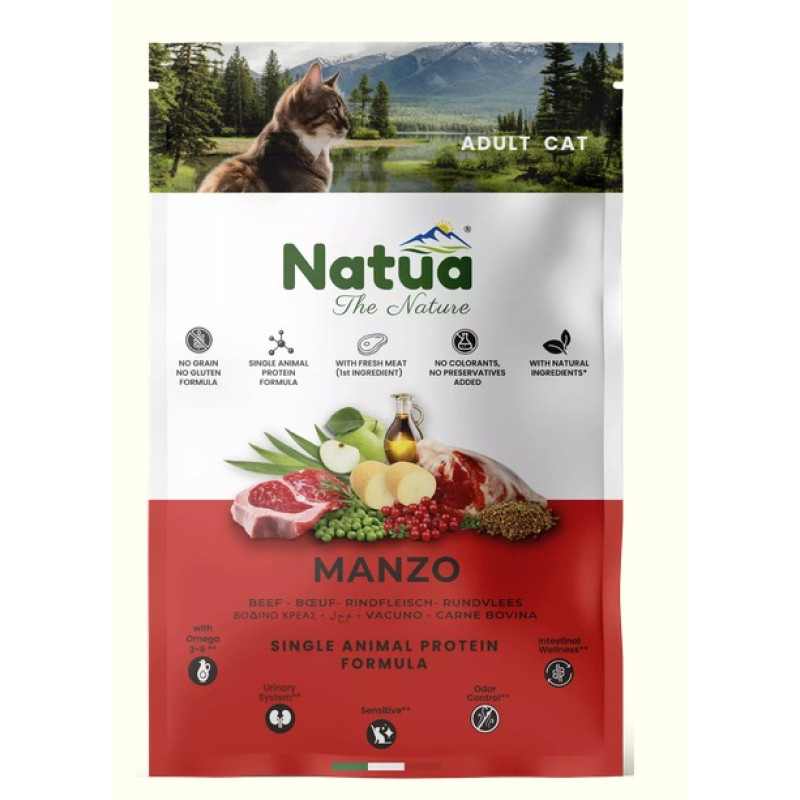 Natua Adult Beef, 1.5kg - bezgraudu monoproteīna sausā barība ar liellopu pieaugušiem kaķiem