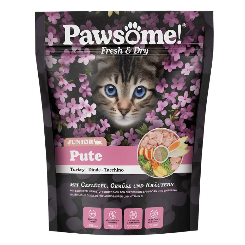 Pawsome! Junior Pute, 750g - bezgraudu sausā barība ar tītaru kaķēniem