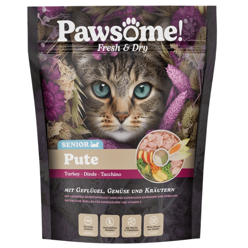 Pawsome! Senior Pute, 750g - bezgraudu sausā barība ar tītaru senjoriem