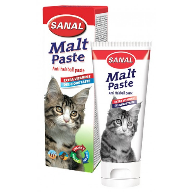 SANAL Malt Paste, 100g - pasta pret spalvu kamoliem kuņģī kaķiem