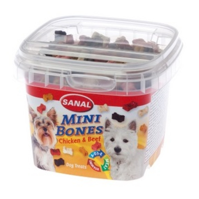 Sanal Mini Bones (1cm), 100g - mīkstie gardumi ar vistu un liellopu