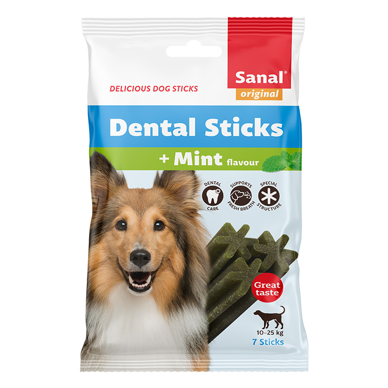 Sanal Dog Dental Sticks Medium, 7gb/140g - košļājamas nūjiņas ar piparmētru zobu kopšanai vidējo šķirņu suņiem