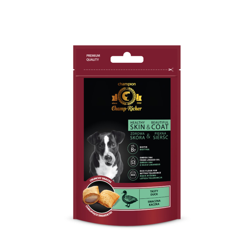 Champ-Richer Snacks Healthy Skin & Beautiful Coat Duck, 90g - ādai un kažokam, ar pīli
