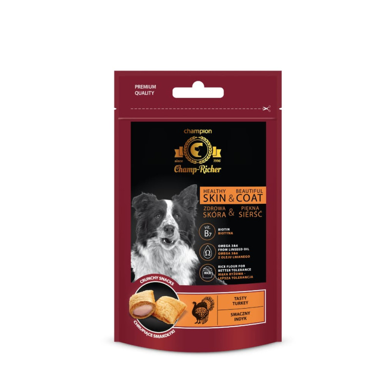 Champ-Richer Snacks Healthy Skin & Beautiful Coat Turkey, 90g - ādai un kažokam, ar tītaru