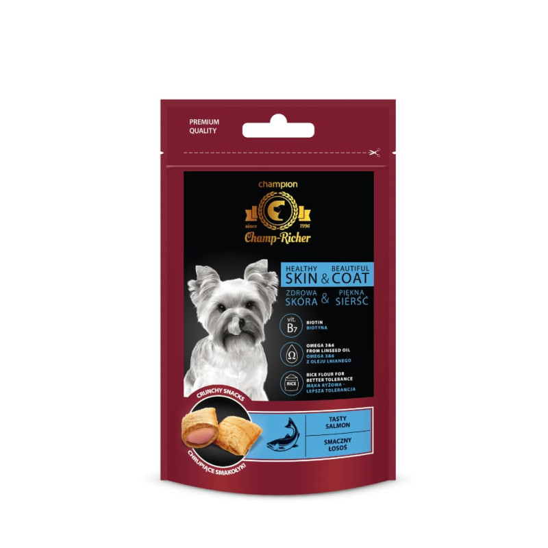 Champ-Richer Snacks Healthy Skin & Beautiful Coat Salmon, 90g - ādai un kažokam, ar lasi