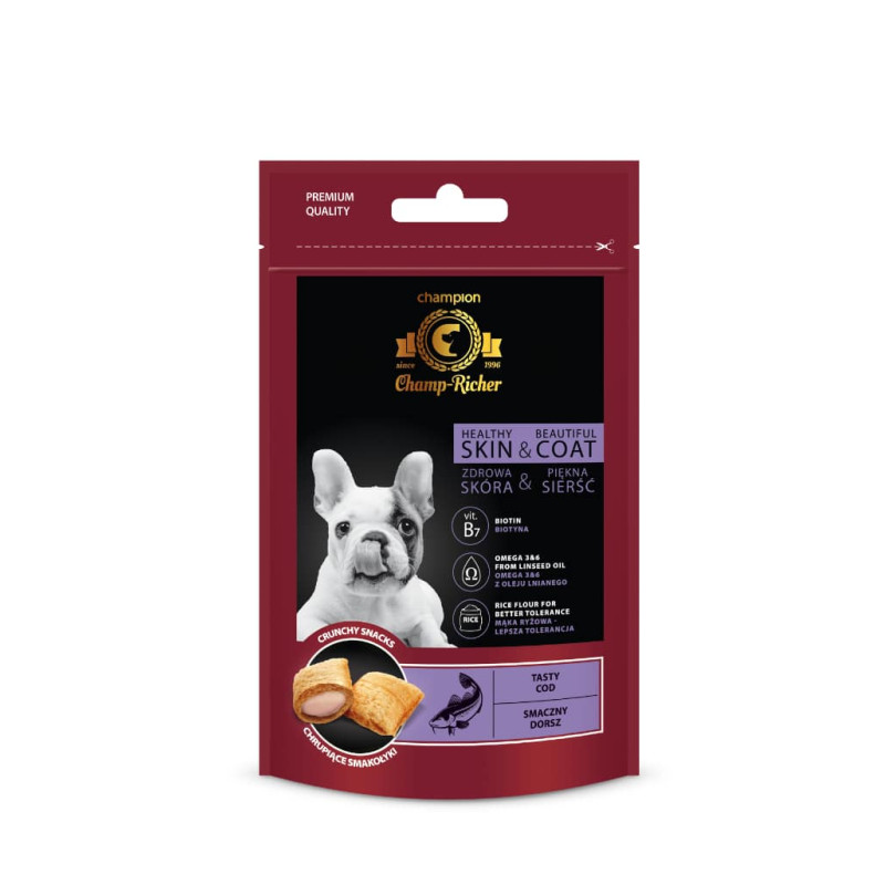 Champ-Richer Snacks Healthy Skin & Beautiful Coat Cod, 90g - ādai un kažokam, ar mencu